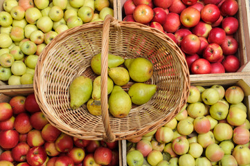 Wooden crate box full of fresh apples