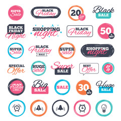 Naklejka premium Alarm clock icons. Wake up bell signs symbols.