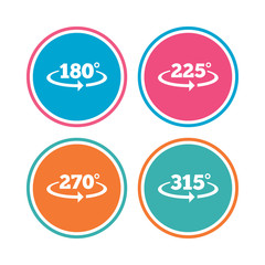 Angle degrees icons. Geometry math signs.