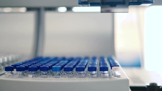 Device needle takes solution.