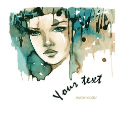 Vector illustration watercolor. Abstract illustration depicting a portrait of a woman.