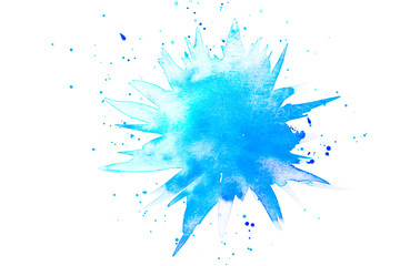 Abstrakter Klecks in Aquarell aus Farbe in blau und türkis