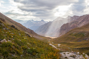 Fototapeta premium view of the beautiful valley in the mountains Tien Shan, Kazakhstan.