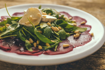 Plate of a beet carpaccio