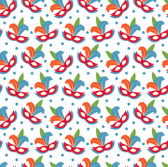 Carnival mask seamless pattern. Masquerade endless background, texture, wallpaper. Vector illustration