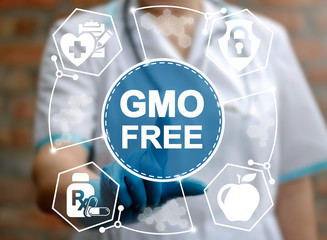 GMO free food health care medicine concept. Genetically modified foods healthy nutrition and...