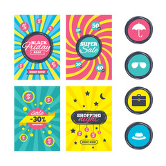 Obraz premium Umbrella, sunglasses and hat with case.