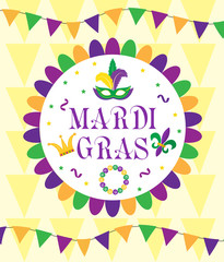 Mardi Gras Carnival, template greeting card, poster, flyer, frame for text. Vector illustration