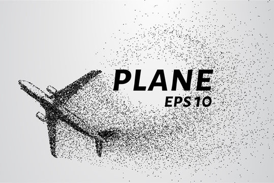 The plane of the particles. The plane climbs and the wind it rips small pieces. The plane from points. Vector illustration