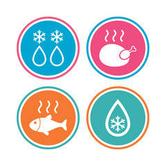 Defrosting drop and snowflake. Fish, chicken.