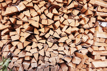 Natural background, firewood from a birch outside