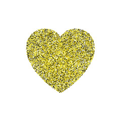 Gold glitter heart sign sparkles isolated on white background.