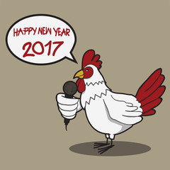 Happy new year 2017 with cartoon funny Chicken