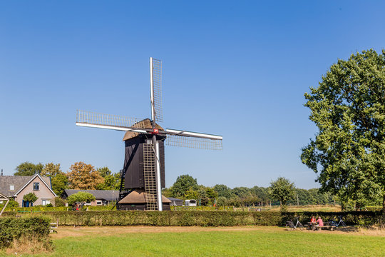 Typical Dutch Doesburger mill in Ede, Gelderland, Holland