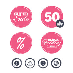 Attention icons. Exclamation speech bubble.
