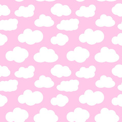 Pink sky with clouds, seamless pattern vector. White clouds seamless pattern design and baby art clouds seamless pattern. Baby shower clouds seamless