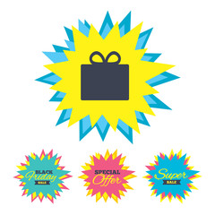 Gift box sign icon. Present symbol.