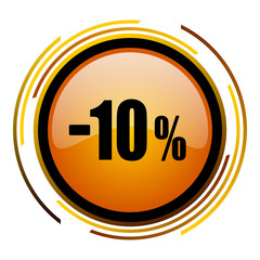 10 percent sale sign vector icon. Modern design round orange button isolated on white square background for web and application designers in eps10.