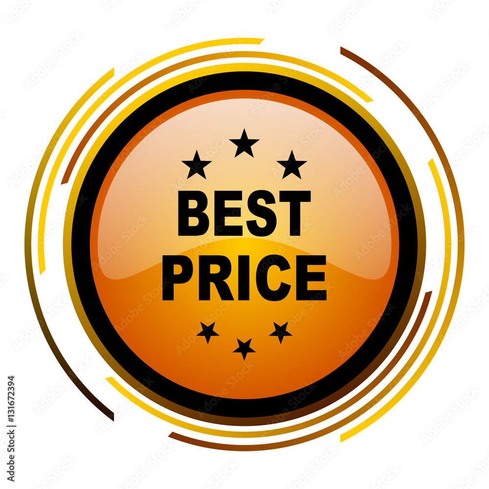 Aufkleber Best price sign vector icon. Modern design round orange button isolated on white square background for web and application designers in eps10.