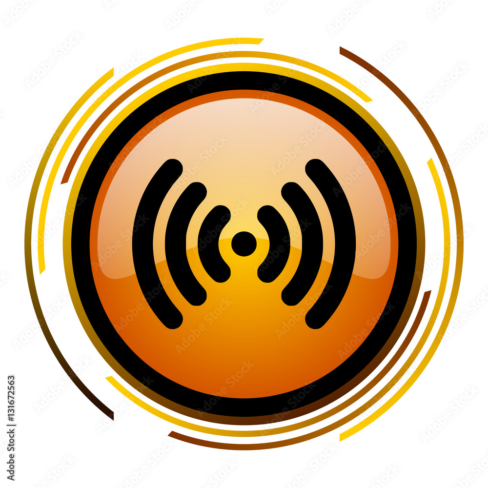 Leinwandbilder WI FI sign vector icon. Modern design round orange button isolated on white square background for web and application designers in eps10.