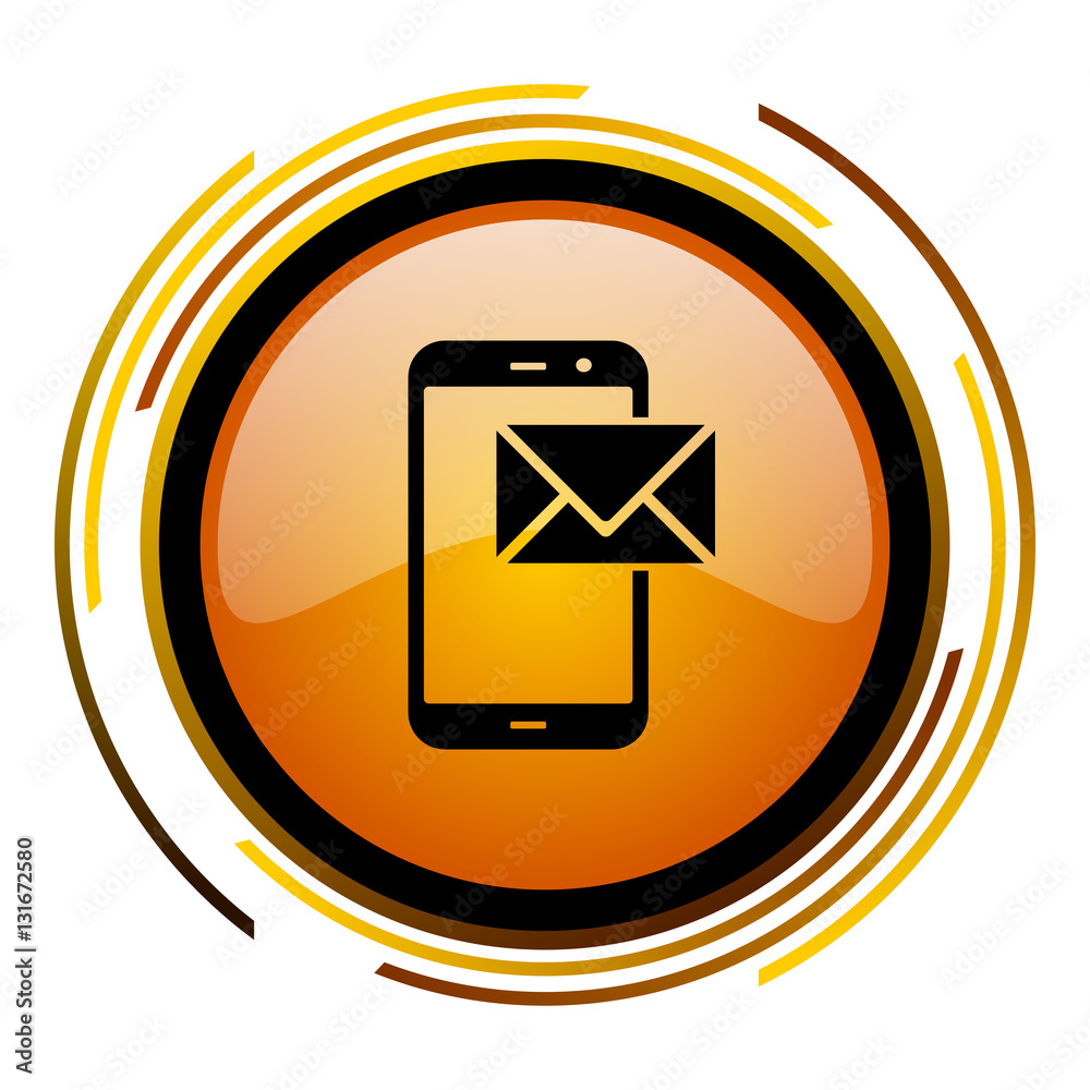 Leinwandbilder Smartphone sign vector icon. Modern design round orange button isolated on white square background for web and application designers in eps10.