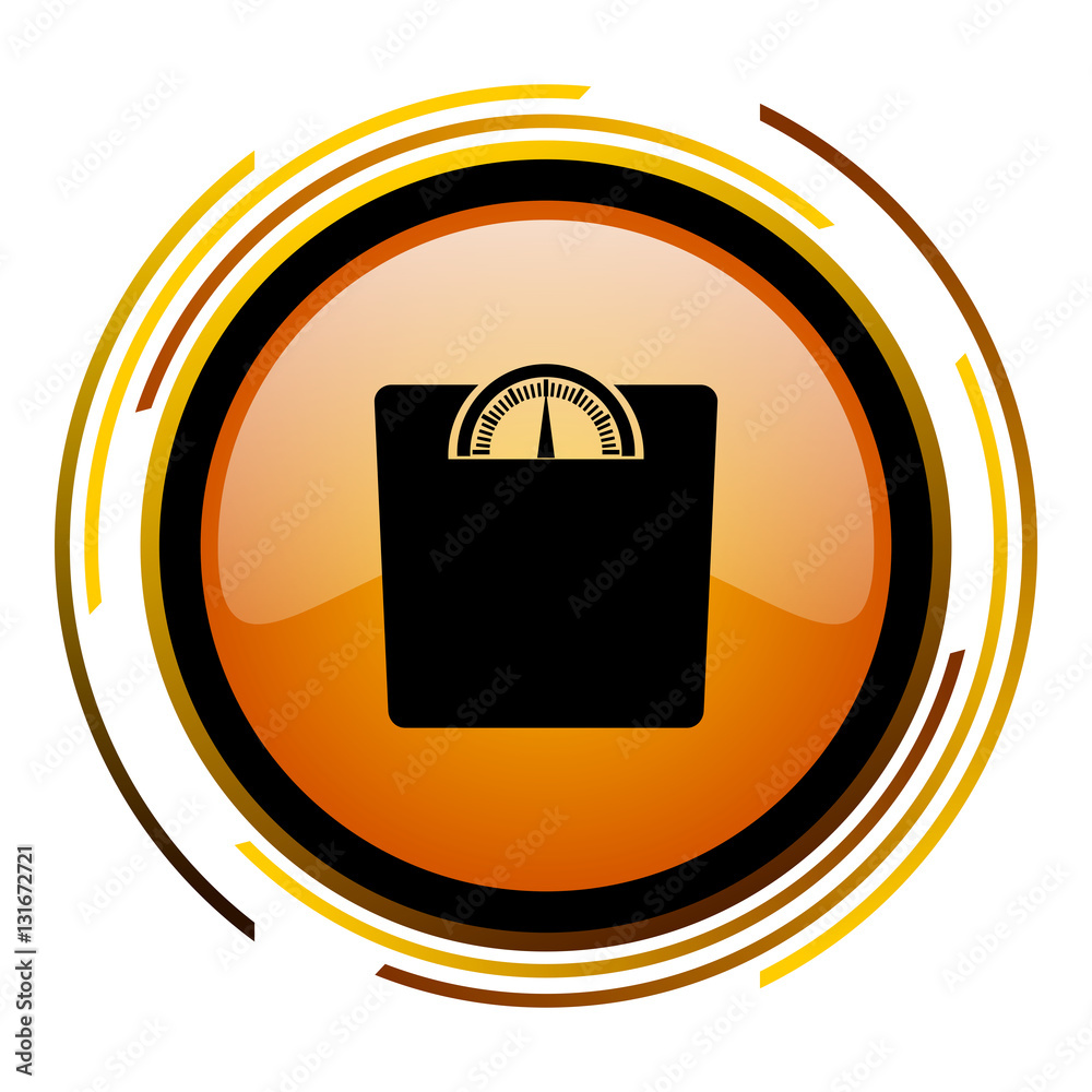 Fototapete Weight sign vector icon. Modern design round orange button isolated on white square background for web and application designers in eps10.