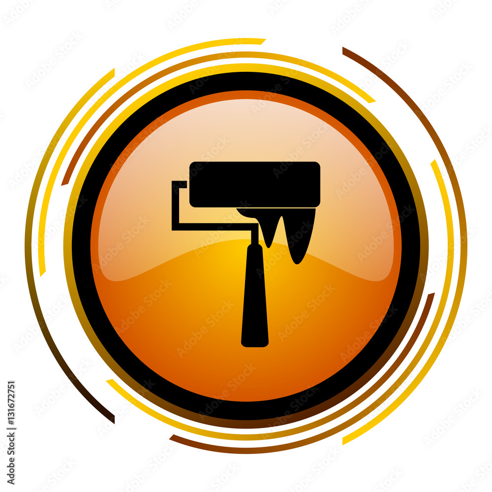 Aufkleber Paint sign vector icon. Modern design round orange button isolated on white square background for web and application designers in eps10.