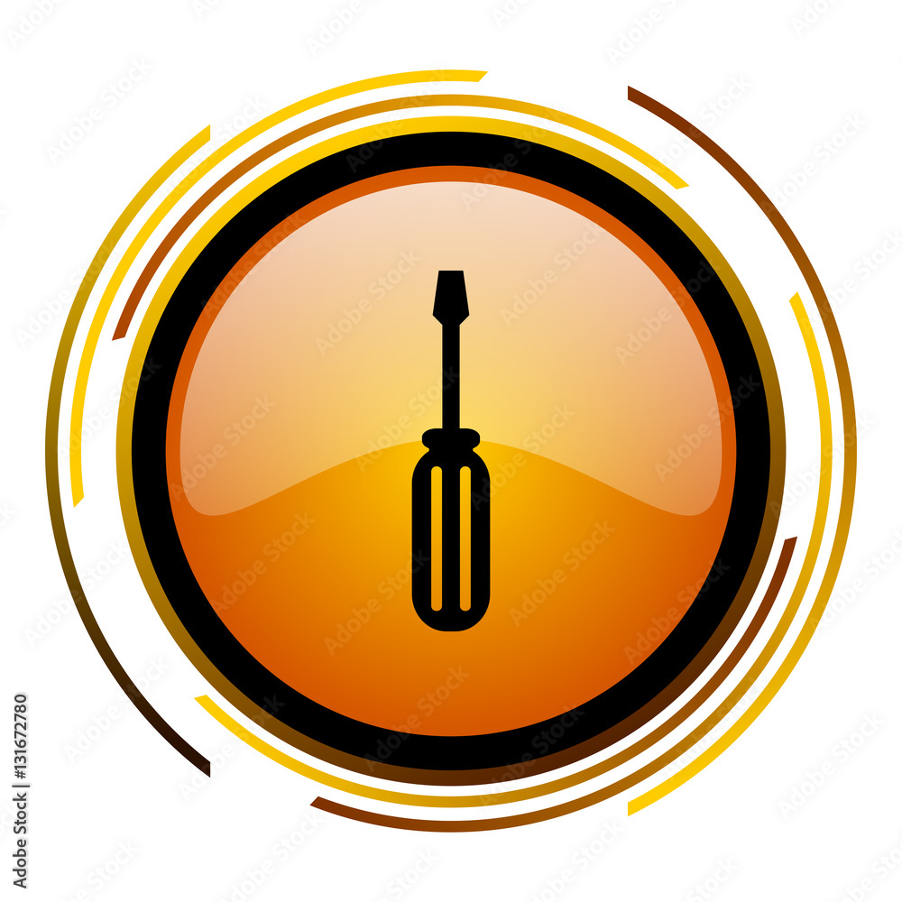 Aufkleber Tool sign vector icon. Modern design round orange button isolated on white square background for web and application designers in eps10.