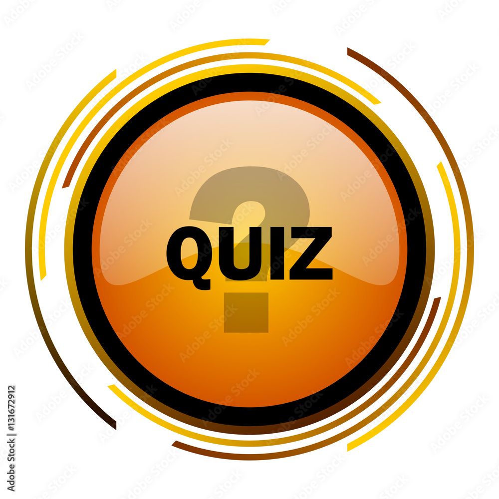 Poster Quiz sign vector icon. Modern design round orange button isolated on white square background for web and application designers in eps10.