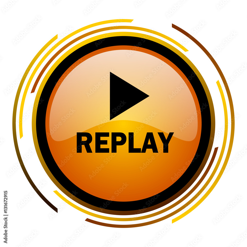 Leinwandbilder replay sign vector icon. modern design round orange button isolated on white square background for w