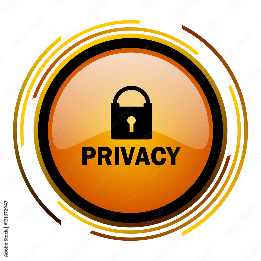 Aufkleber Privacy sign vector icon. Modern design round orange button isolated on white square background for web and application designers in eps10.