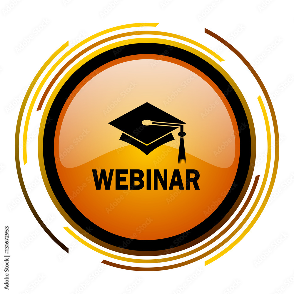 Aufkleber Webinar sign vector icon. Modern design round orange button isolated on white square background for web and application designers in eps10.
