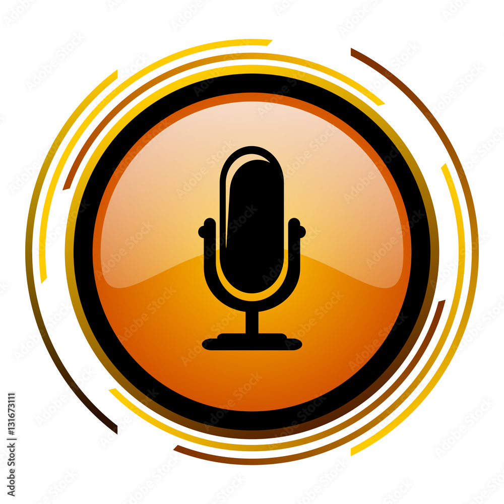 Poster Podcast sign vector icon. Modern design round orange button isolated on white square background for web and application designers in eps10.