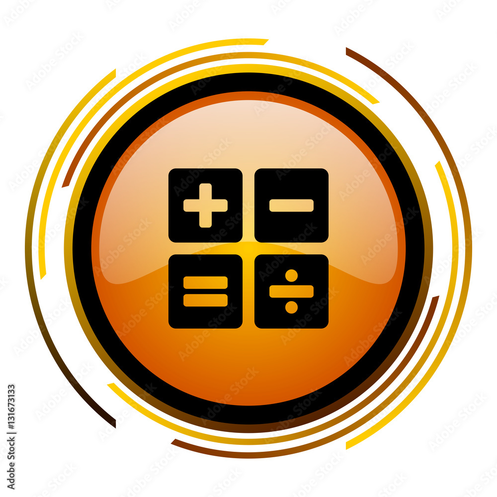 Aufkleber Calculate sign vector icon. Modern design round orange button isolated on white square background for web and application designers in eps10.