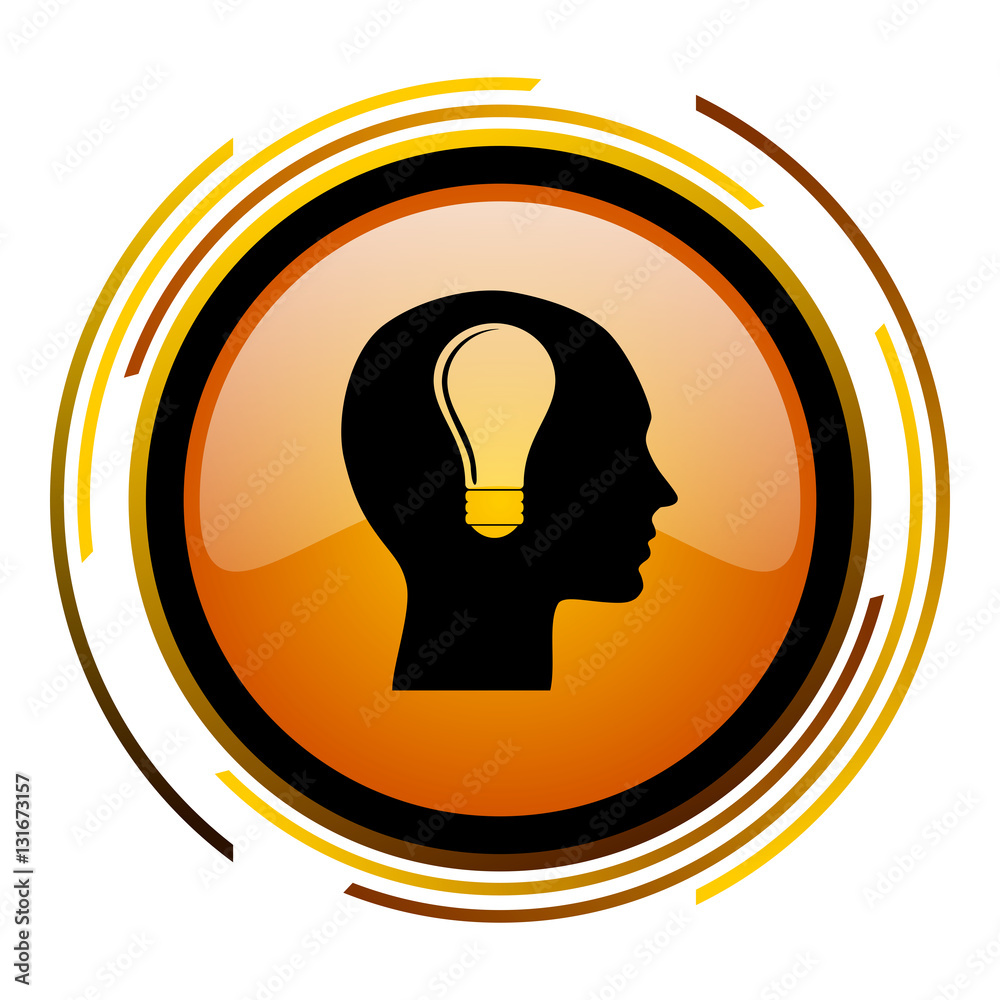 Aufkleber Human head sign vector icon. Modern design round orange button isolated on white square background for web and application designers in eps10.