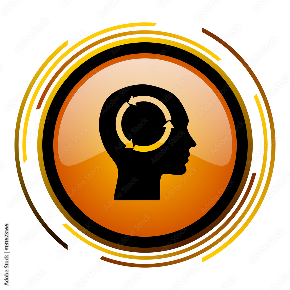 Leinwandbilder Human head sign vector icon. Modern design round orange button isolated on white square background for web and application designers in eps10.