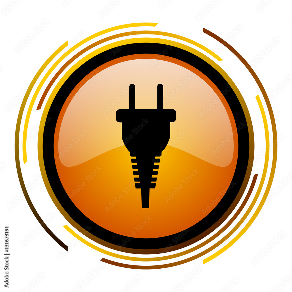 Aufkleber Electric plug sign vector icon. Modern design round orange button isolated on white square background for web and application designers in eps10.