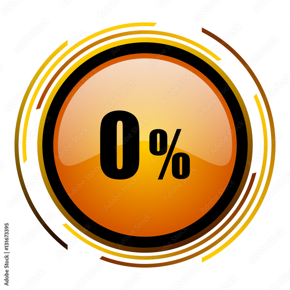 Poster 0 percent vector icon. Modern design round orange button isolated on white background for web and applications in eps10.