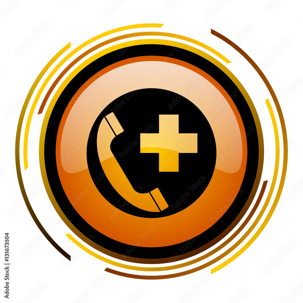Poster Emergency call vector icon. Modern design round orange button isolated on white background for web and applications in eps10.