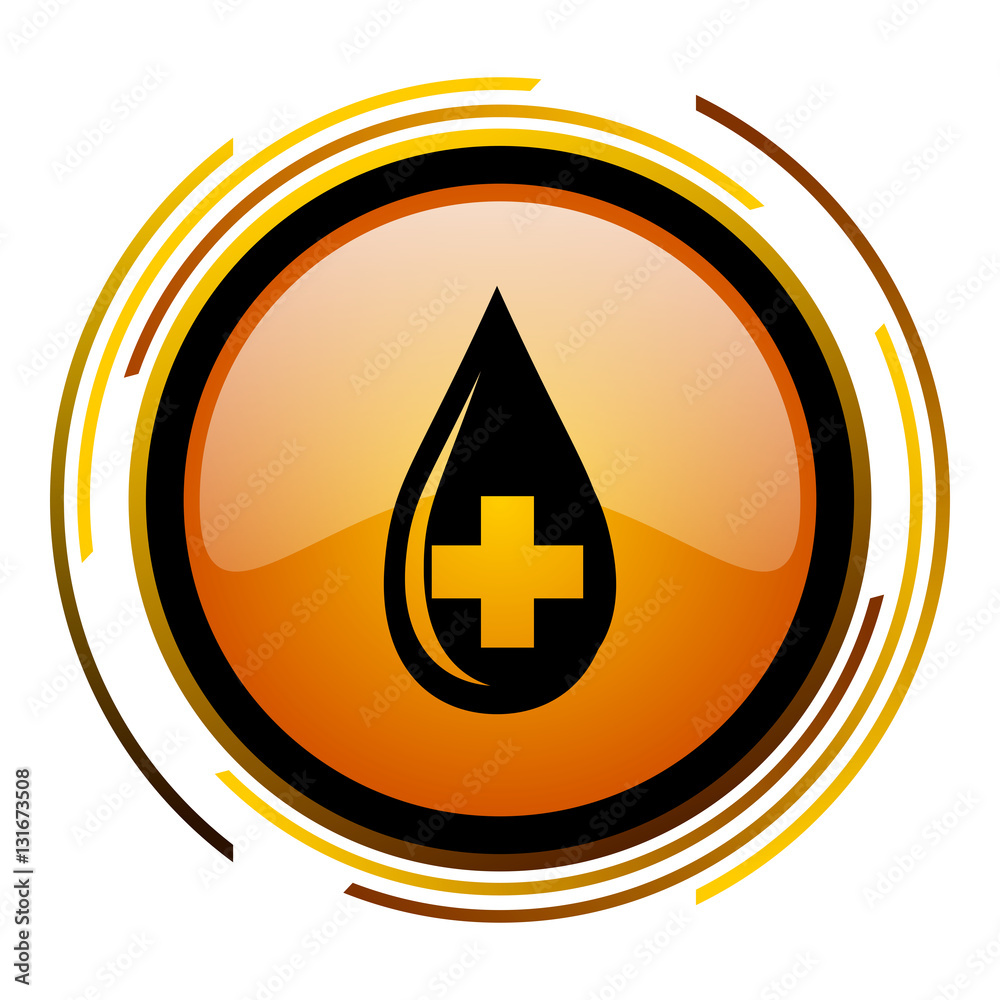 Poster medicine vector icon. modern design round orange button isolated on white background for web and app