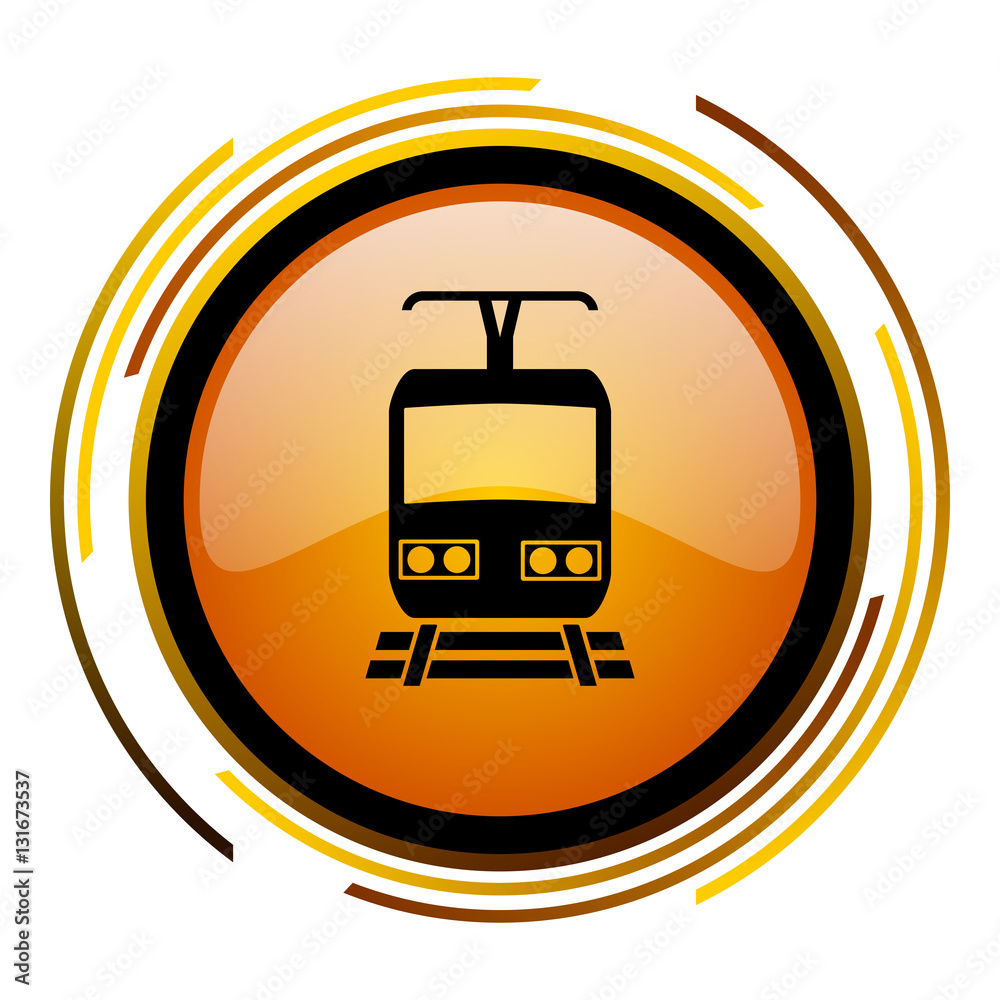 Aufkleber Train vector icon. Modern design round orange button isolated on white background for web and applications in eps10.