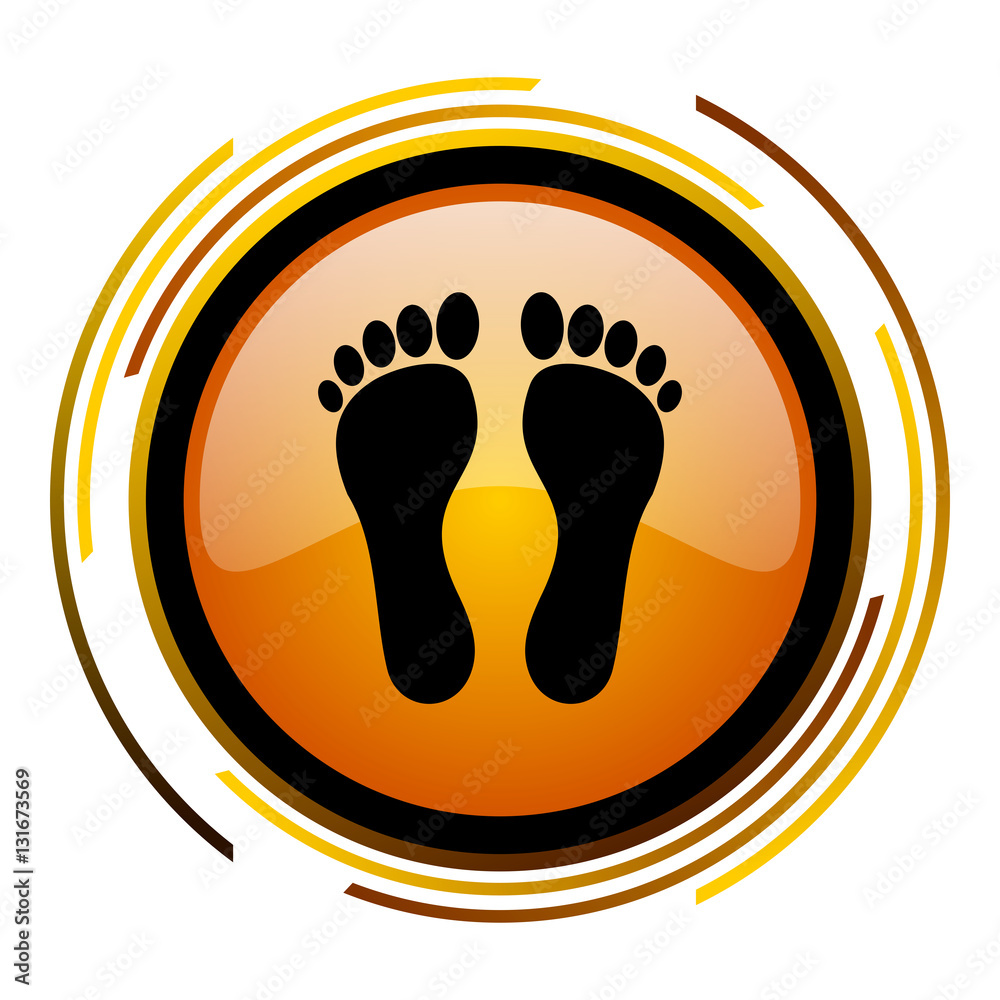 Poster Human foot print  vector icon. Modern design round orange button isolated on white background for web and applications in eps10.