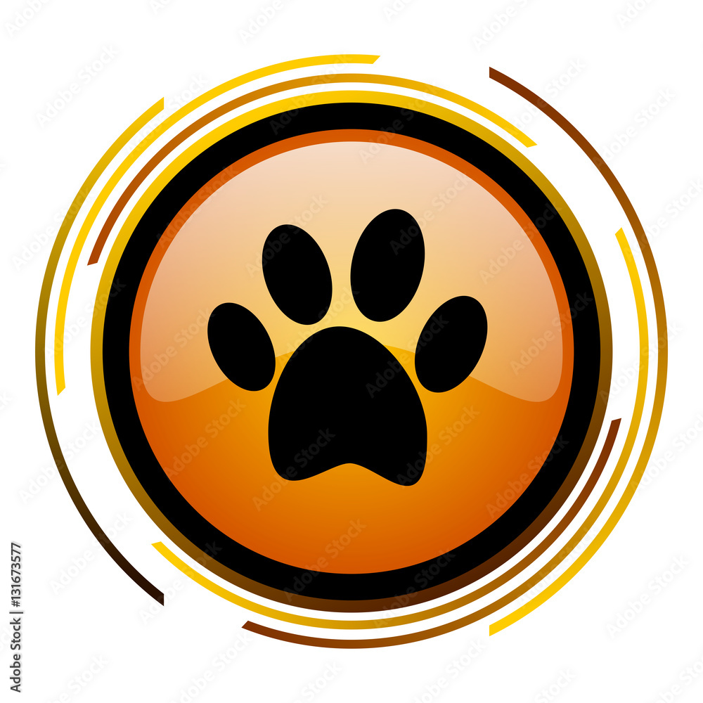 Poster Animal foot print  vector icon. Modern design round orange button isolated on white background for web and applications in eps10.