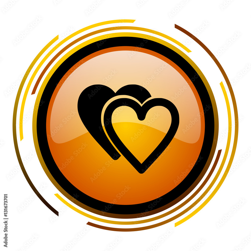 Poster Love hearts vector icon. Modern design round orange button isolated on white background for web and applications in eps10.