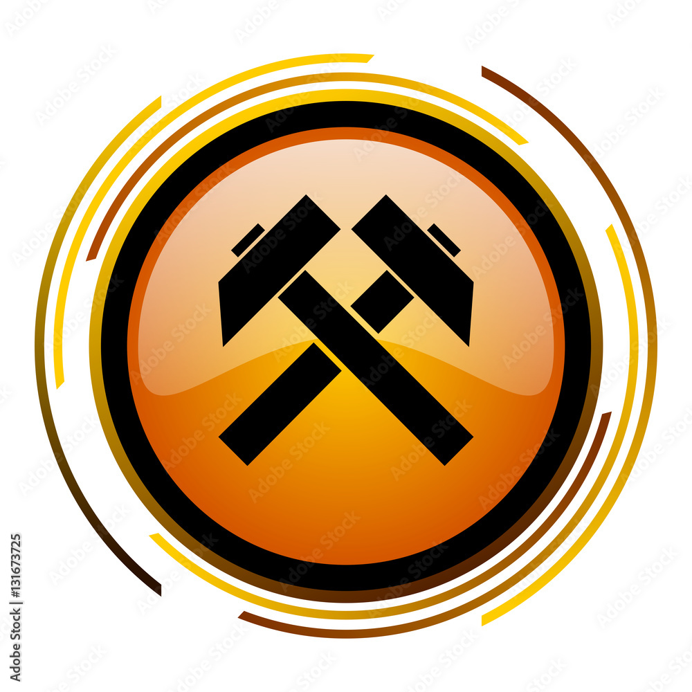 Poster Mining vector icon. Modern design round orange button isolated on white background for web and applications in eps10.
