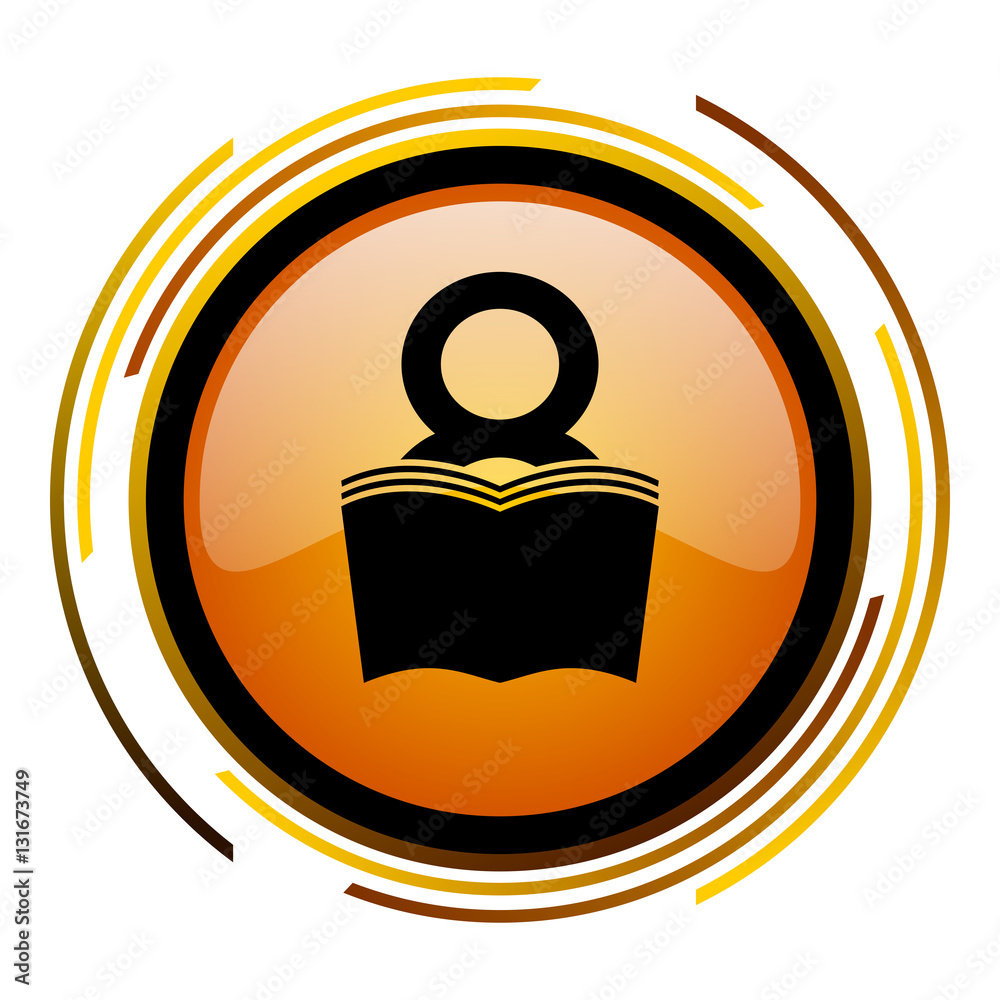 Aufkleber Read book vector icon. Modern design round orange button isolated on white background for web and applications in eps10.