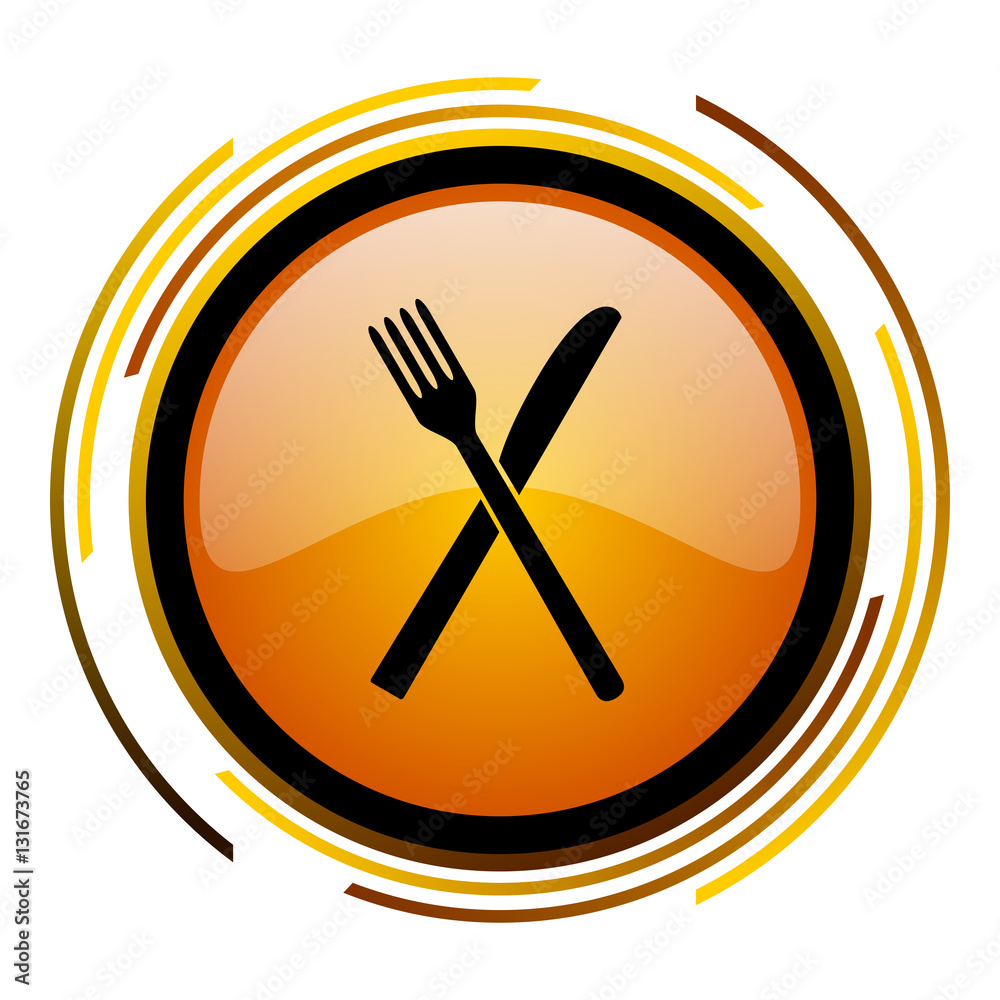 Aufkleber Restaurant vector icon. Modern design round orange button isolated on white background for web and applications in eps10.