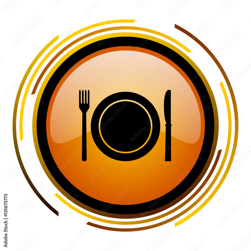 Fototapete restaurant vector icon. modern design round orange button isolated on white background for web and a