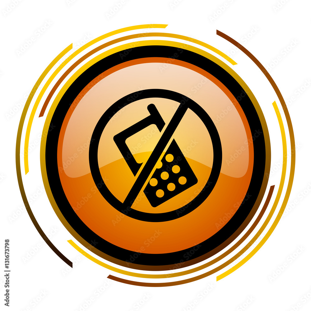 Aufkleber no phones vector icon. modern design round orange button isolated on white background for web and ap