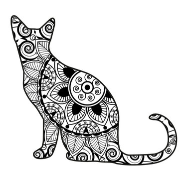 Vector illustration of a cat mandala for coloring book, gatto mandala vettoriale da colorare